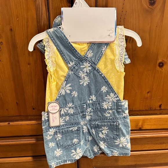 Little Lass Denim Overalls with Floral Print and Bucket Hat - Picture 2 of 2